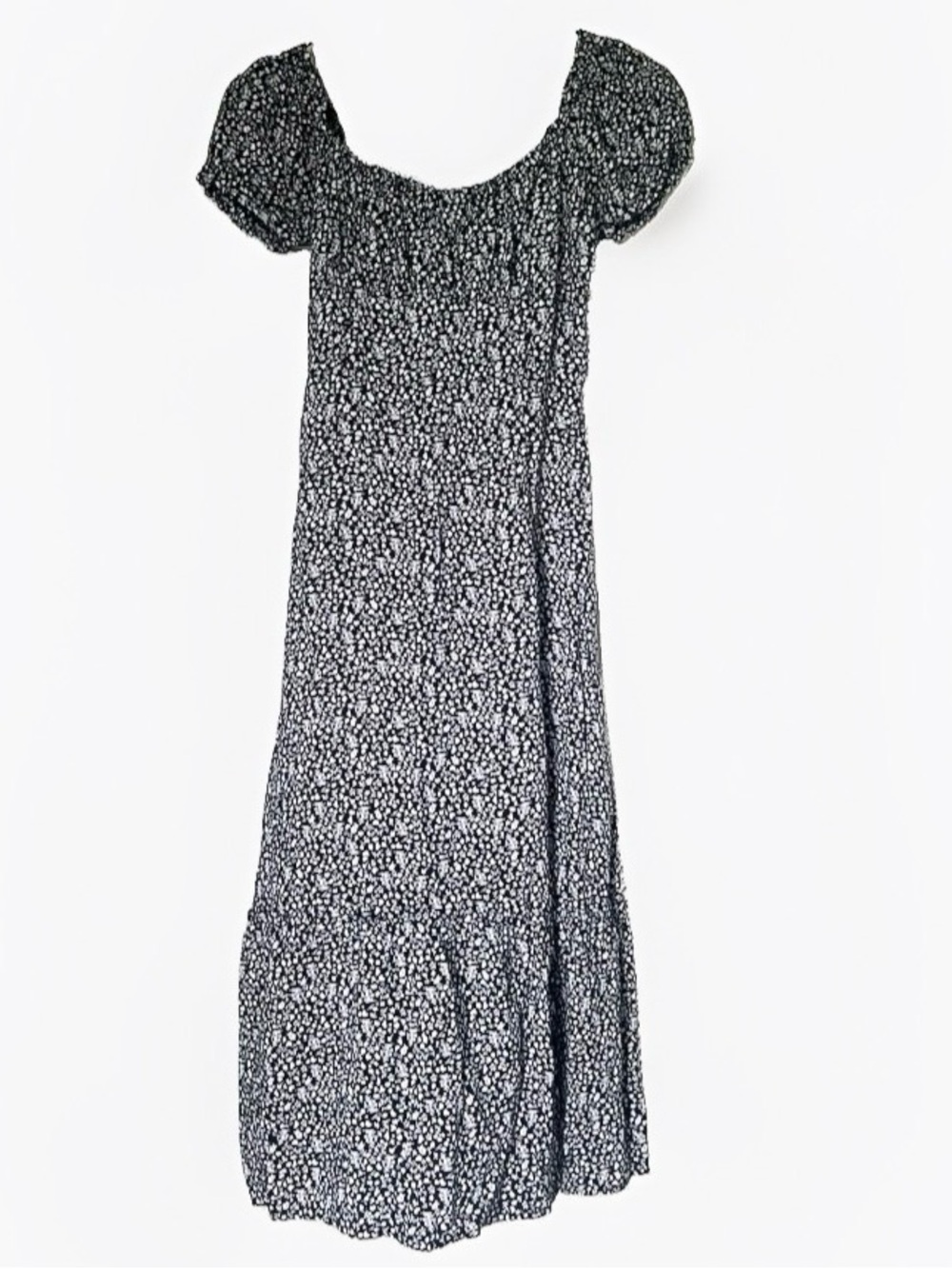 Holster Women’s Small Navy Floral Smocked Midi Dress Puff Sleeve